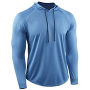 Cadmus Men's Dry Fit Long-Sleeved Shirts Lightweight Breathable Mesh fabric Hoodies for Workout,Hiking, Fishing, 37#,1 pack, Blue, Large